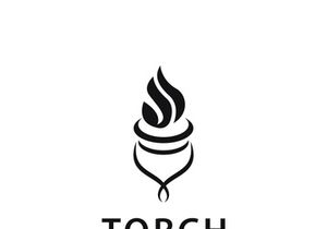 Torch fire logo icon hipster vector design template