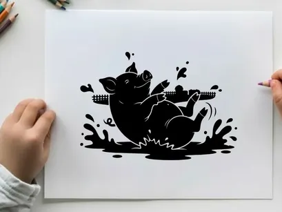pig playing electric guitar in water splash vector illustration