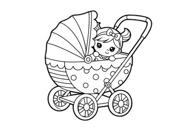 Baby in pram sleeping peaceful vector illustration flat design preview picture