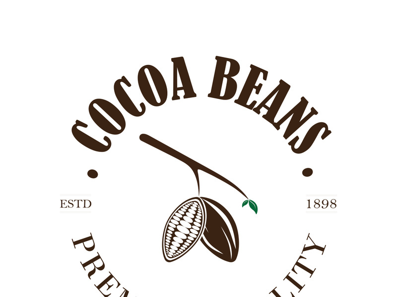 cocoa logo,cocoa bean,cocoa tree,cocoa branches and leaves,chocolate mix on white background,vintage,modern,simple,minimalist icon illustration template design vector