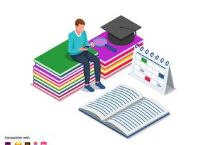 Back to school with student reading book - Landing page illustration template