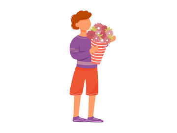 Little boy with bouquet flat vector illustration preview picture