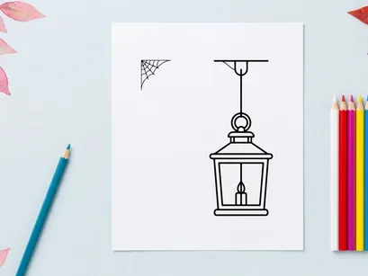 Hanging outdoor lantern with lit candle. Classic vintage wall-mounted light fixture for cozy ambiance.