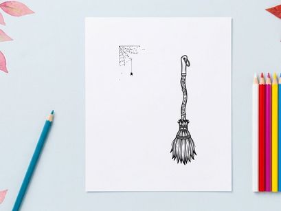 Hand-drawn broom illustration for cleaning and home decor. Vector-style household cleaning tool sketch with natural bristles and wooden handle.