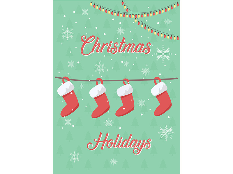 Christmas stockings greeting card flat vector template