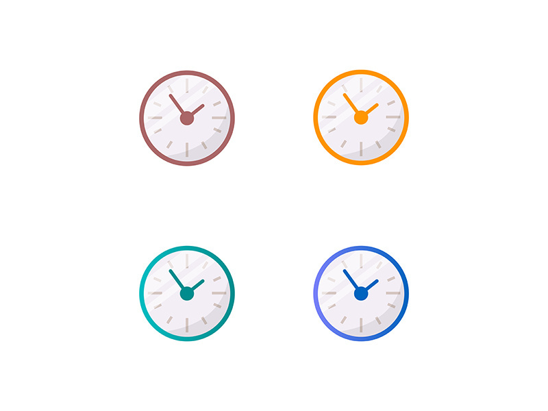 Colorful clocks flat color vector object set