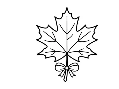 Stylized maple leaf illustration with bow. Artistic botanical design for nature themes.