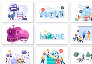 24 Cinema Movie Theater Flat Design Illustration