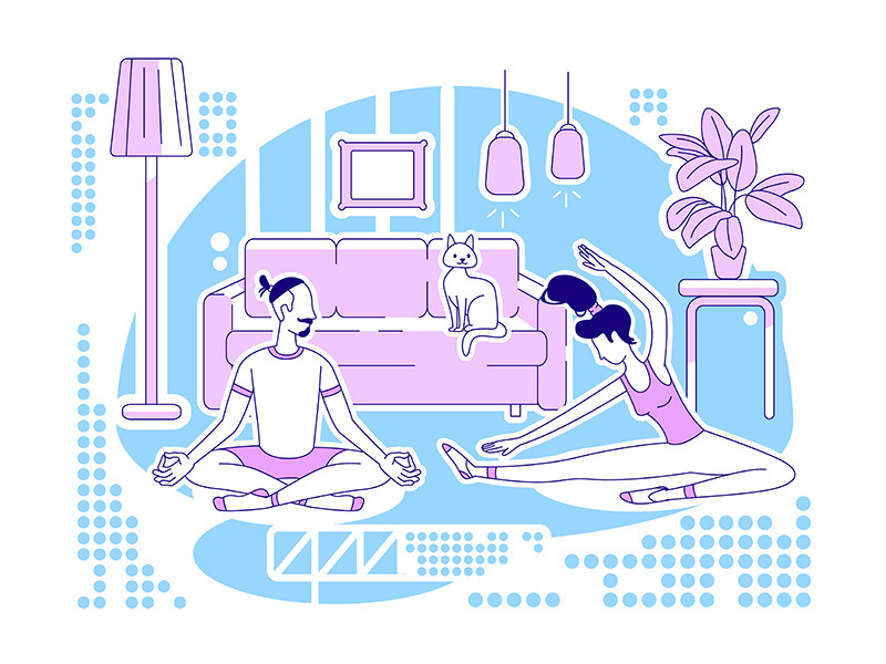 Doing yoga together flat silhouette vector illustration