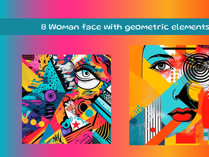 Abstract woman face on colorful background with geometric elements