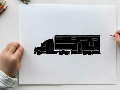 Black silhouette of a large truck with trailer