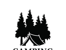 Pine trees and camping tent textured logo design vector illustration