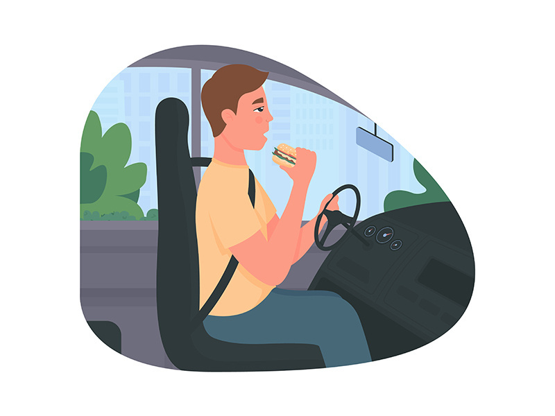 Distracted driving 2D vector web banner, poster