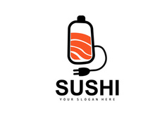 Sushi Logo, Japanese Food Sushi Seafood Vector