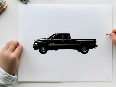 Silhouette of a pickup truck in profile view