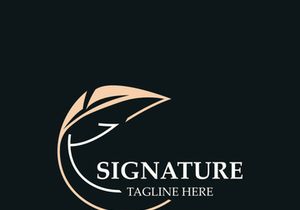 Feather and signature logo design minimalist business symbol sign template illustration