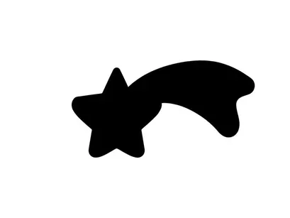 Schwarze Silhouette einer Sternschnuppe, isoliert auf weißem Hintergrund
