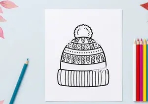 Hand-drawn Christmas knit hat with snowflake pattern for festive holiday season wear