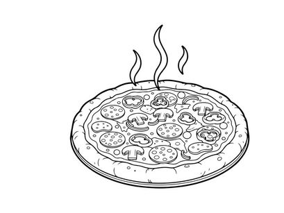 Steaming hot pizza top view flat design vector illustration