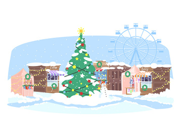 Christmas market semi flat vector illustration preview picture