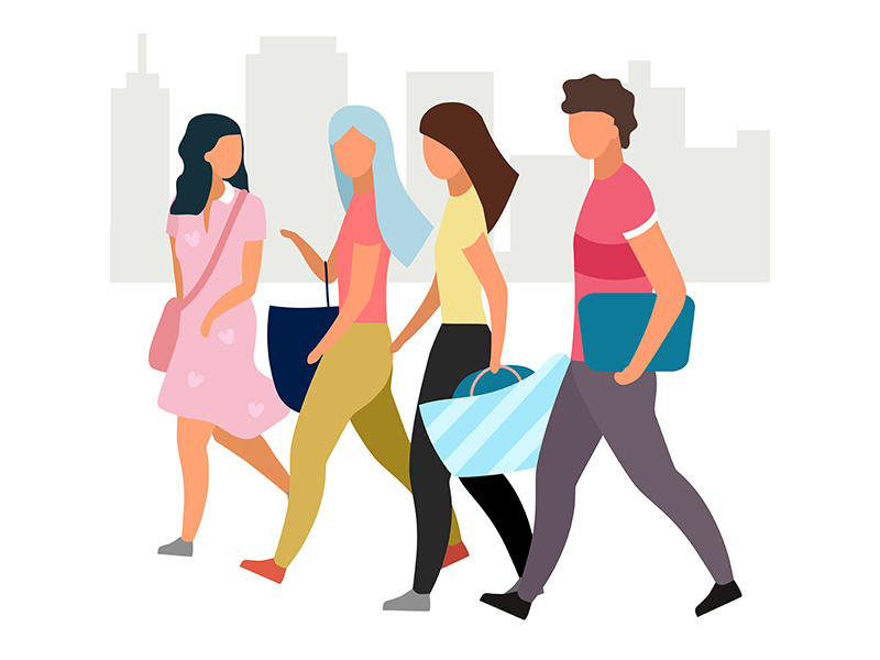 Friends walking together flat vector illustration