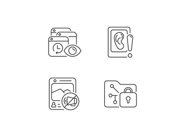Computer activity monitoring linear icons set preview picture