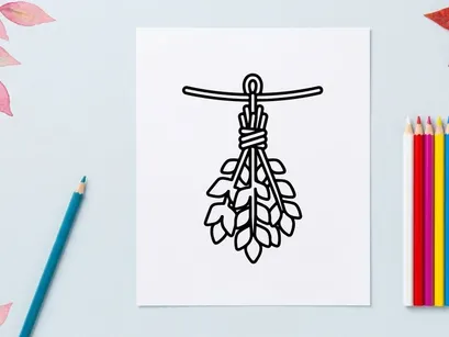 Decoração suspensa de Halloween desenhada à mão com hastes de trigo. Guirlanda rústica de colheita de outono para decoração festiva de outono ou Ação de Graças.