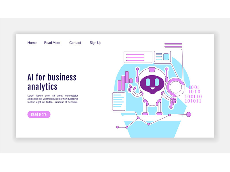 AI for business analytics landing page flat silhouette vector template