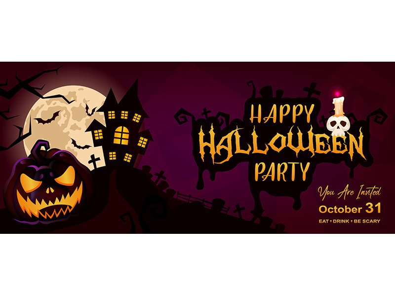 Happy halloween event flat banner vector template