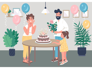 Surprise bday party flat color vector illustration preview picture