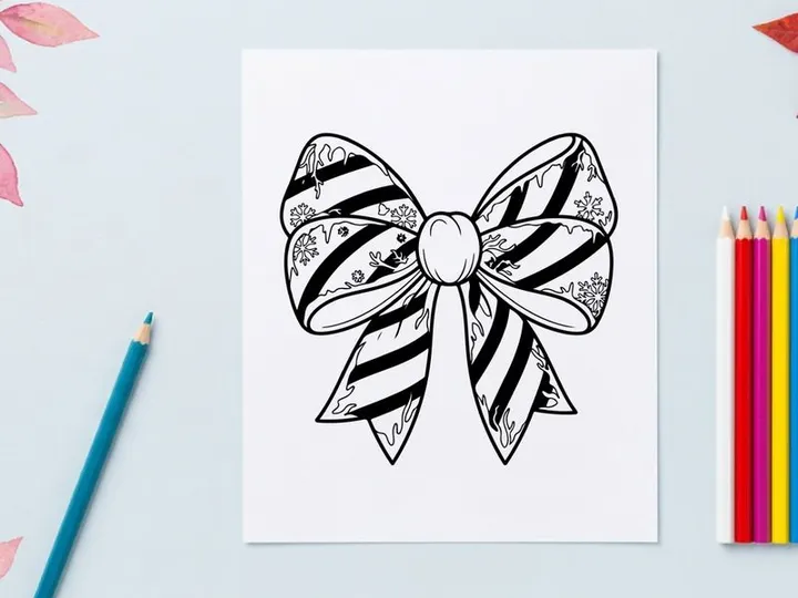Elegant black and white striped Christmas bow with pearl center for festive gift wrapping