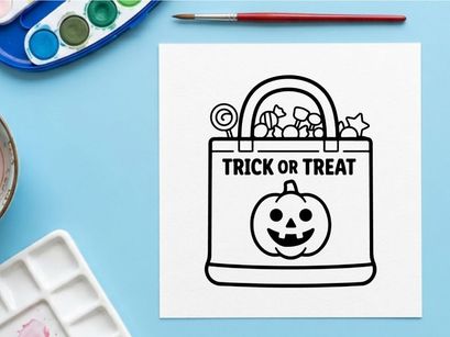 Halloween trick or treat candy bucket with jack-o-lantern. Festive kids pumpkin candy bag for spooky holiday celebrations and parties.