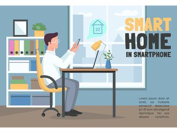 Smart home in smartphone banner flat vector template preview picture