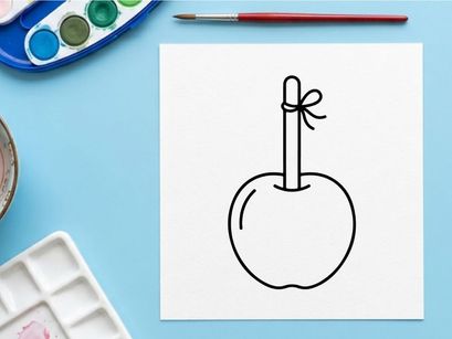 Hand-drawn apple illustration with stem and leaf. Simple fruit sketch for educational and design projects.