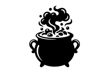 Black and White Coffee Cup Illustration with Steam Swirls
