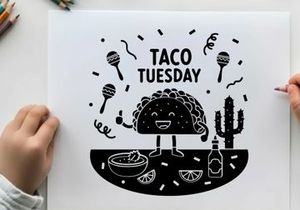 Taco tuesday silhouette graphic with festive maracas and food