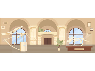 Empty paleontology museum hall flat color vector illustration preview picture
