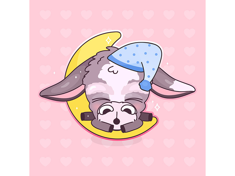 Cute sleeping donkey kawaii cartoon vector character