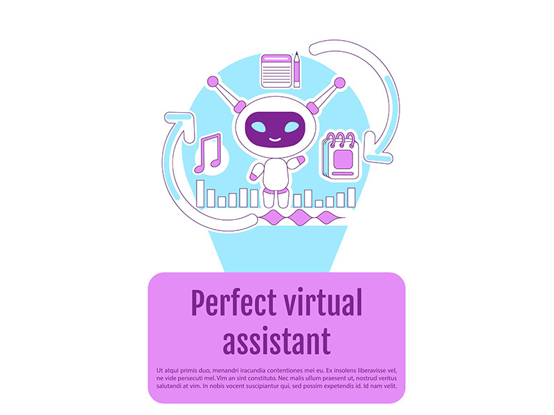 Assistant bot poster flat silhouette vector template