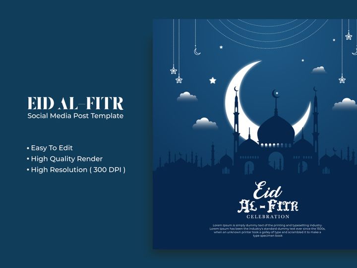 Eid Al-Fitr social media post template design Premium Vector
