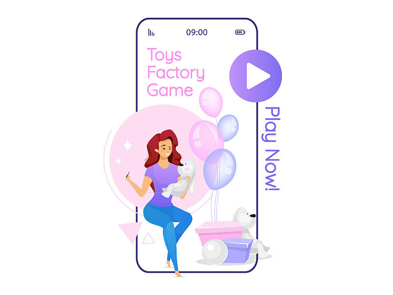 Toys factory game cartoon smartphone vector app screen
