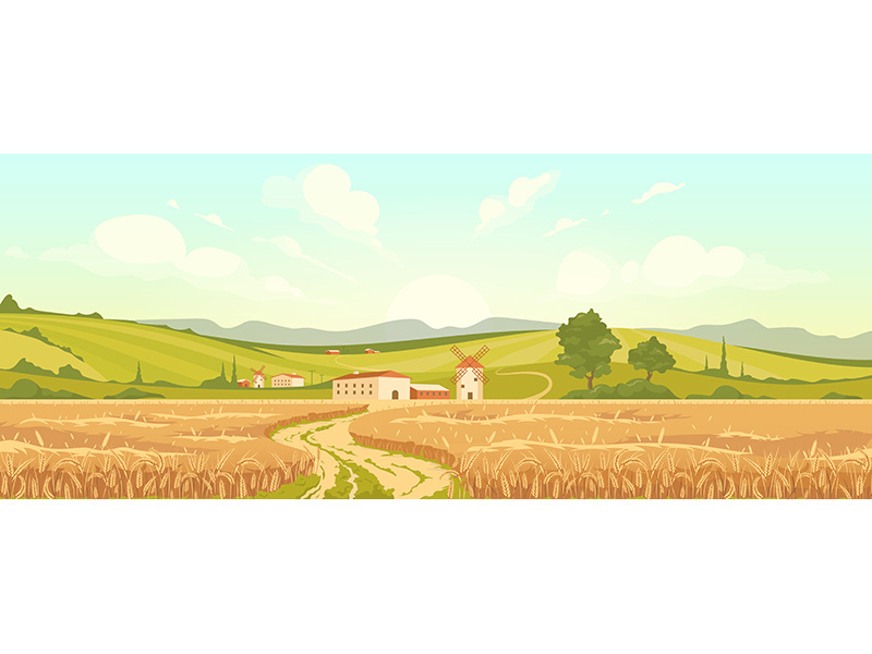 Agricultural field flat color vector illustration