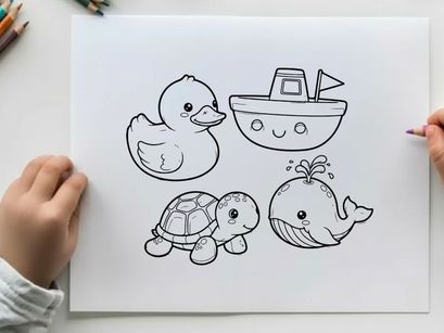 Cute sea animals set flat design vector illustration