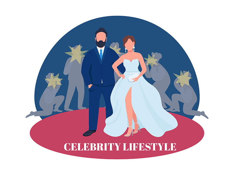Celebrity couple on red carpet 2D vector web banner, poster