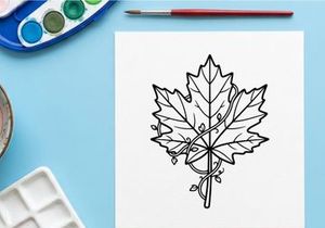 Stylized maple leaf illustration. Artistic botanical drawing for design projects.
