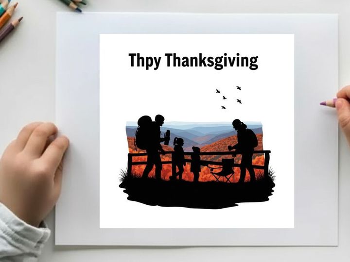 Happy thanksgiving silhouette of family watching birds fly