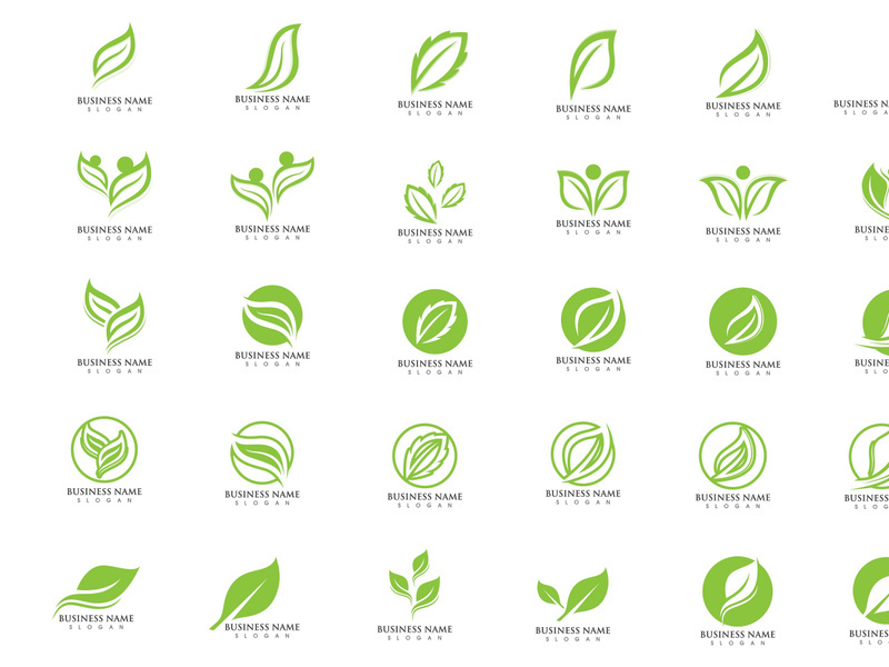 Leaf green tree nature eco logo set