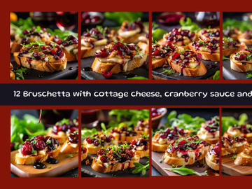 Bruschetta with cottage cheese, cranberry sauce and walnuts preview picture