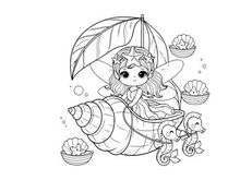 Fairy with umbrella and mushrooms vector illustration