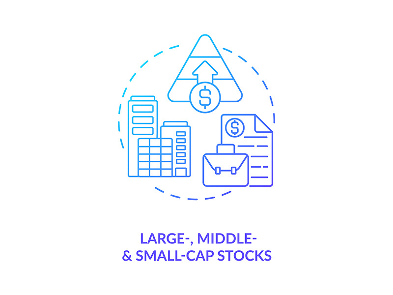 Large, middle and small-cap stocks concept icon